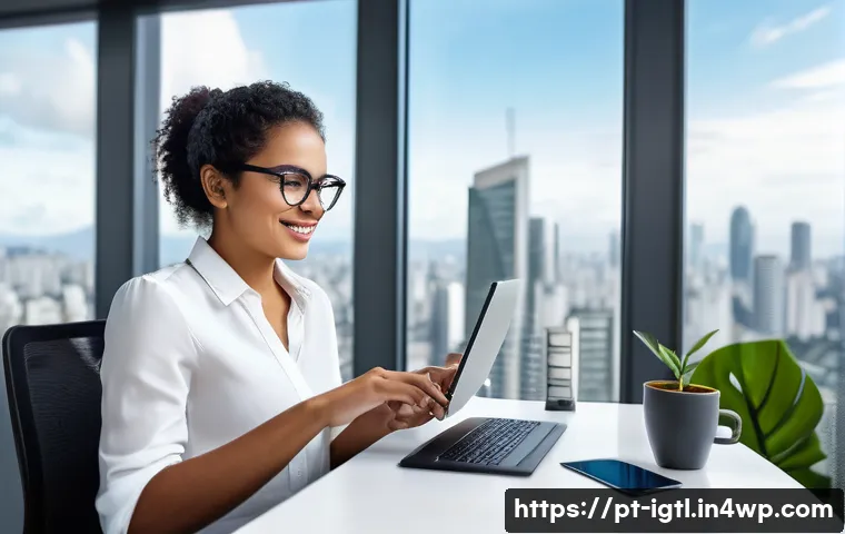 디지털 컴패니언십의 활용 가능성 - A modern office scene in São Paulo, Brazil, featuring a young professional woman using a sleek digit...