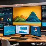 Home 20 디지털 컴패니언십과 고객 충성도 - A modern Brazilian digital marketing office scene, featuring diverse professionals analyzing big dat...